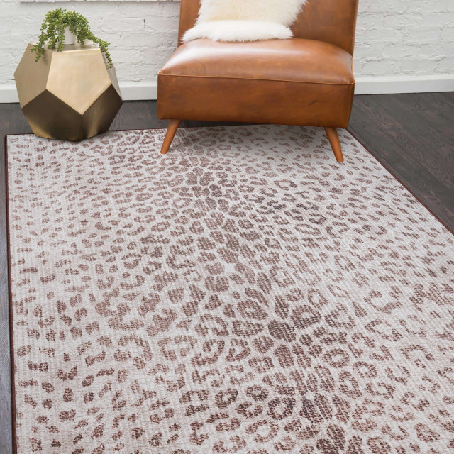 My Magic Carpet Miya Leopard Brown Washable Rug 5x7