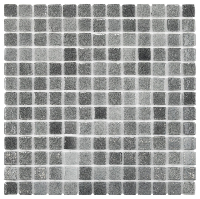 13"x13" Ruidera Square Glass Mosaic Tile, Gris