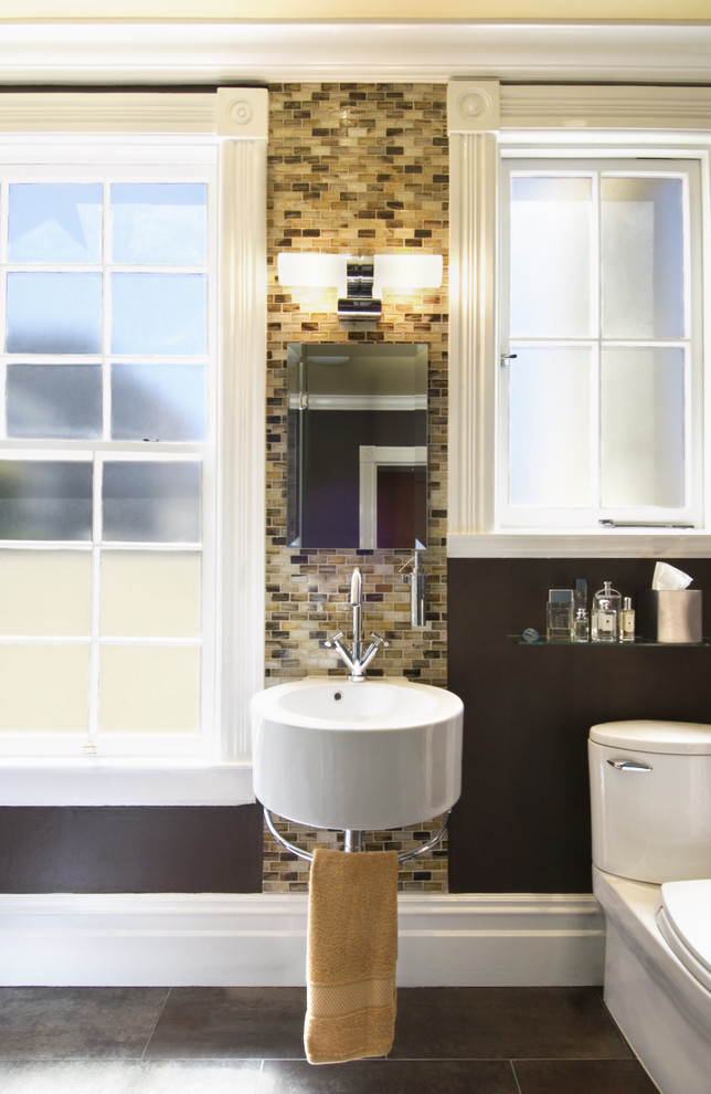 Inspiration for a contemporary bathroom in San Francisco with a wall-mount sink.