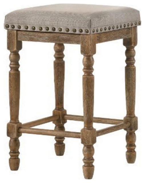 24" Classic Wood Counter Height Stool, Upholstered, Set of 2, Gray