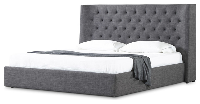 Gray Fabric Bed With Gas Lift Storage, How To Raise A Queen Bed Frame