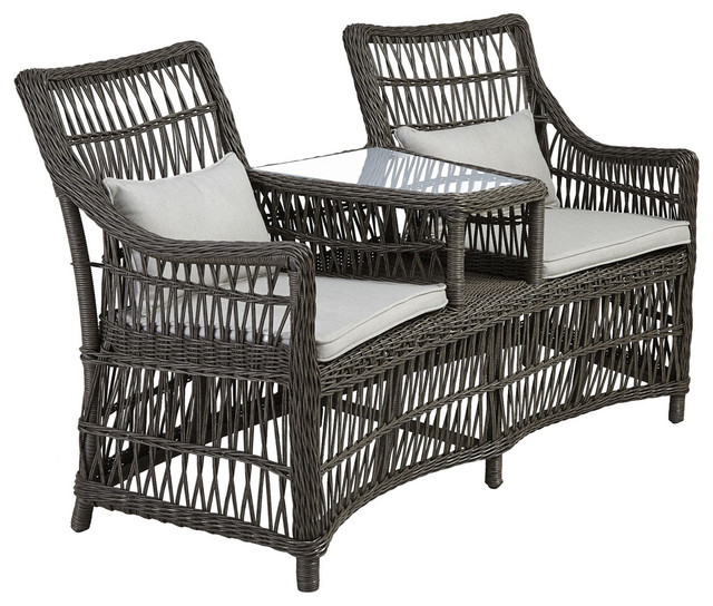 Caravella Rattan Effect Love Seat, Dark Brown - Rustic ...
