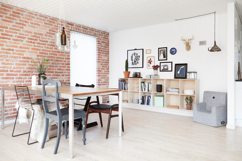 Design ideas for a mid-sized scandinavian dining room in Wiltshire with white walls.