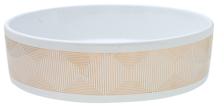Gold Concentric Squares Painted Vessel Sink