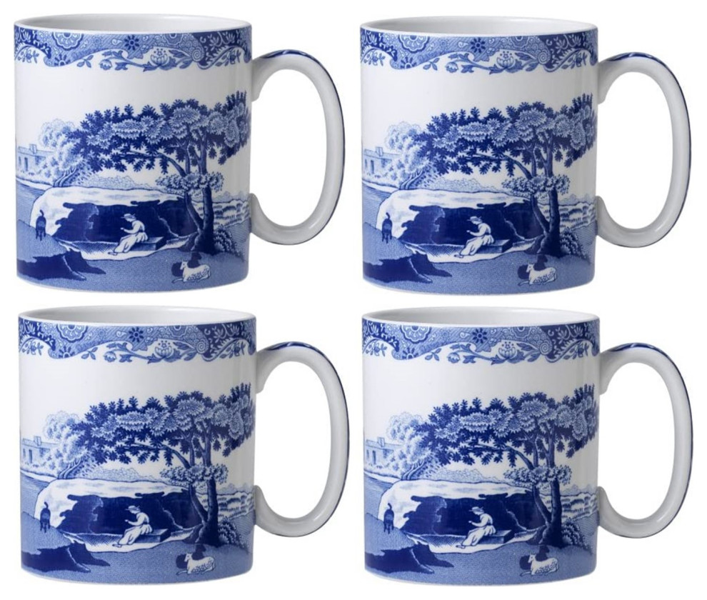 Spode Blue Italian 9 oz Mugs Set of 4 Farmhouse Mugs by