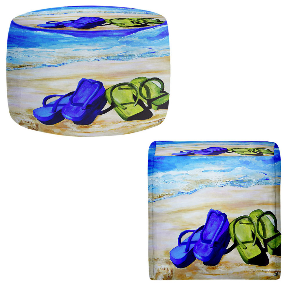 Naked Feet on the Beach Pouf Chair Foot Stool, Square 13"x13"x13"