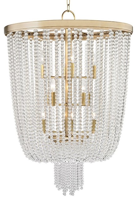 Royalton, 12 Light Pendant, Aged Brass Finish, Crystal Shade