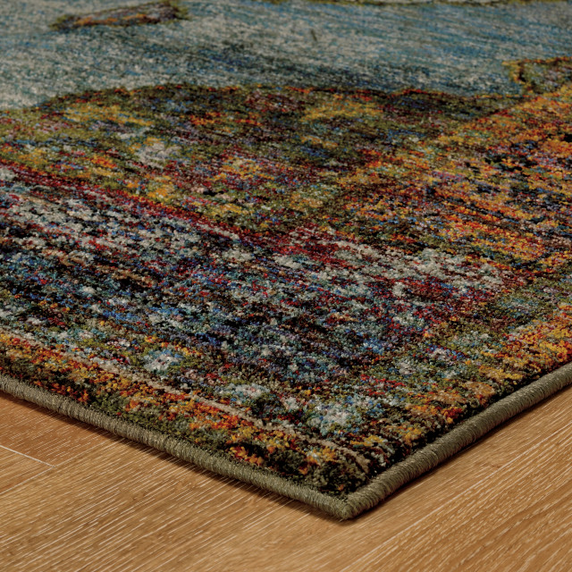 Adeline Jewelled Medallion Blue and Multi Area Rug, 10'x13'2" Traditional Area Rugs by