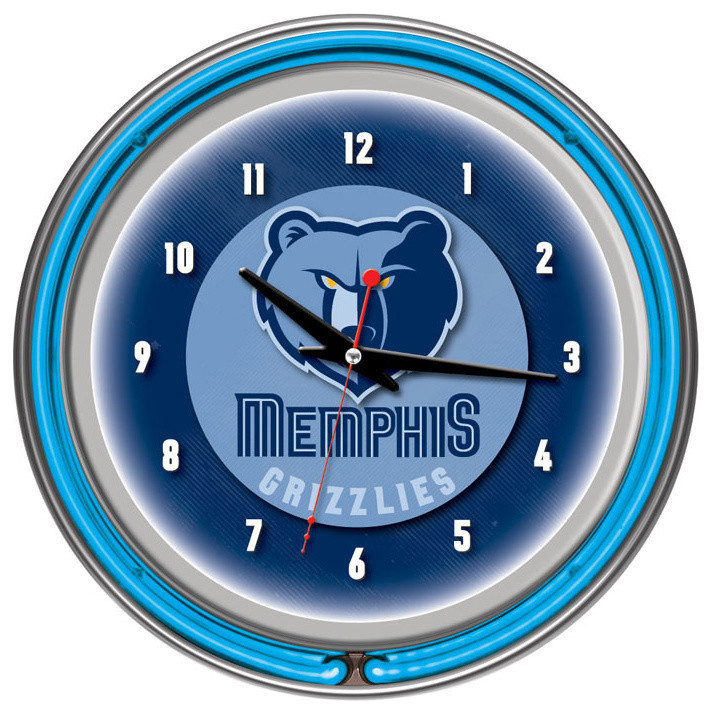 Memphis Grizzlies NBA Chrome Double Ring Neon Clock
