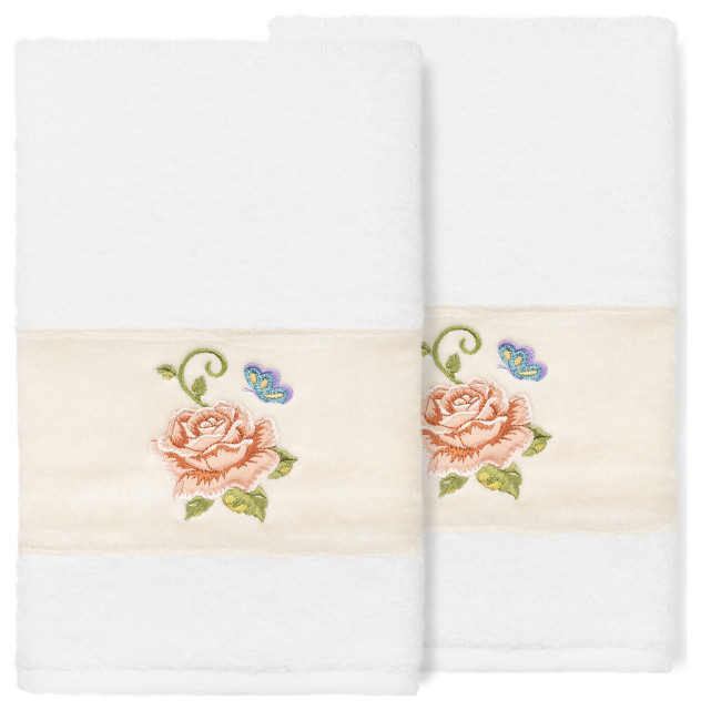 100% Turkish Cotton Rebecca 2-Piece Embellished Hand Towel Set, White - Bath  Towels - by Linum Home Textiles | Houzz