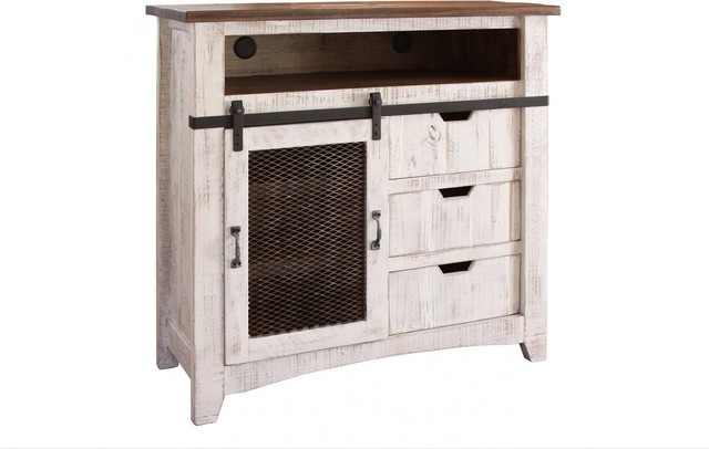 Greenview Sliding Door Distressed White Media Chest Greenview Sliding Door Distressed White Media Chest