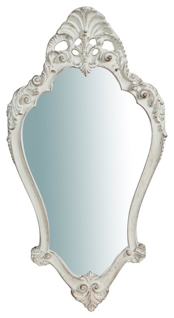 Baroque Wooden Wall Mirror, Antique White, 41x77 cm