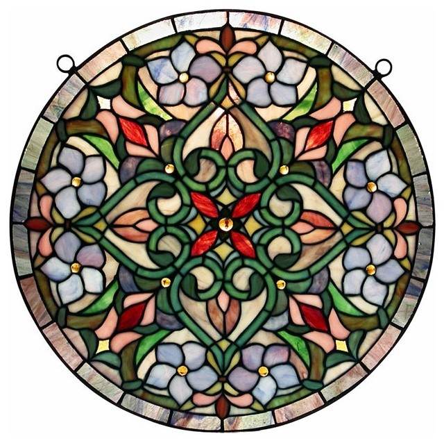 Tiffany Hanging Window Panel Traditional Stained Glass Panels by