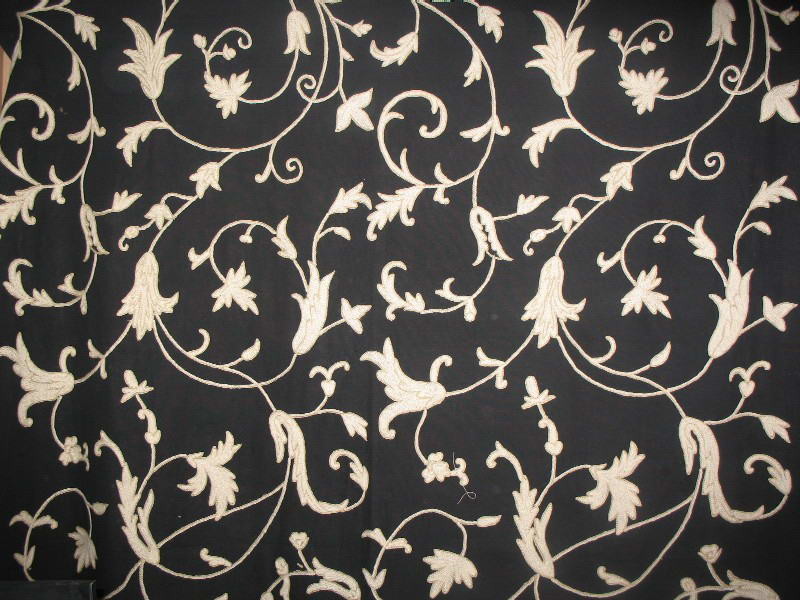 Crewel Fabric Orpheus Neutrals on Black Cotton- Yardage