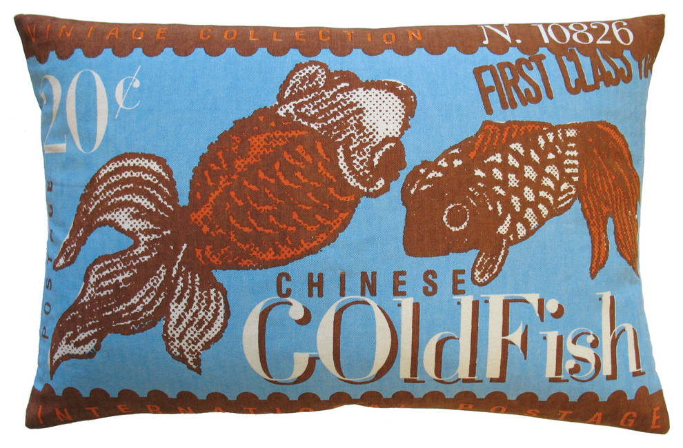 Postage Pillow, Goldfish Print, 13" x 20"