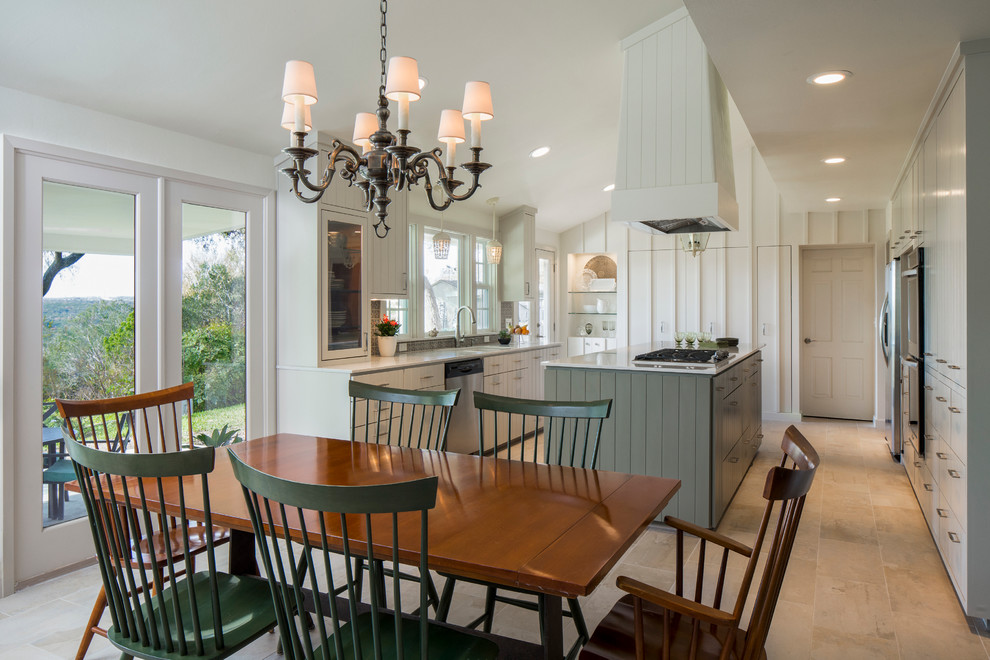 Example of a huge transitional porcelain tile kitchen/dining room combo design in Austin with white walls