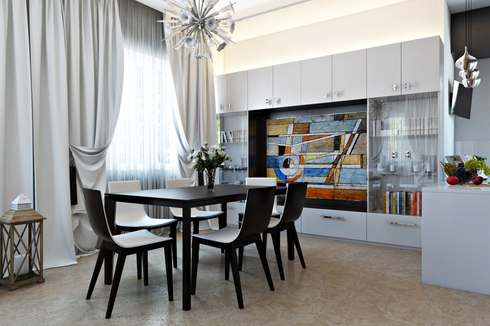 Дизайн гостиной и кухни в коттедже в современном стиле