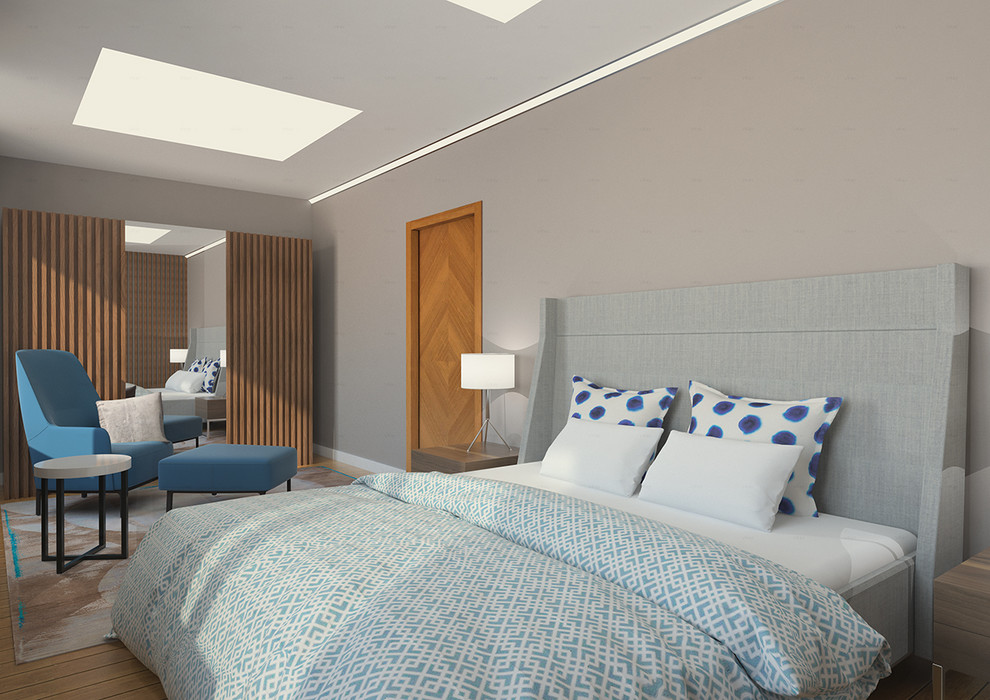 Спальня в серо-синих тонах