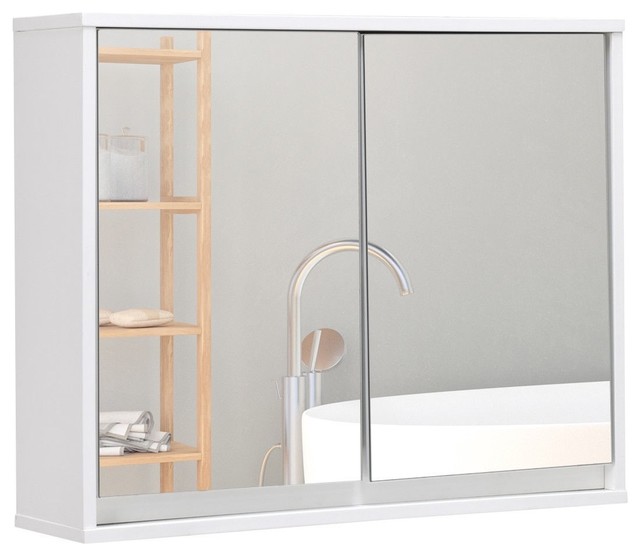 Wall Mounted Bathroom Cabinet Double Mirror Door Shelf