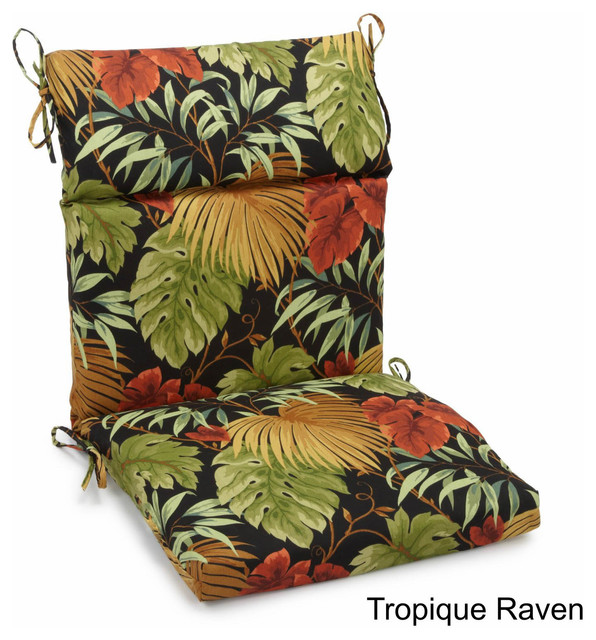 22"x45" Outdoor Squared Seat/Back Chair Cushion, Tropique Raven