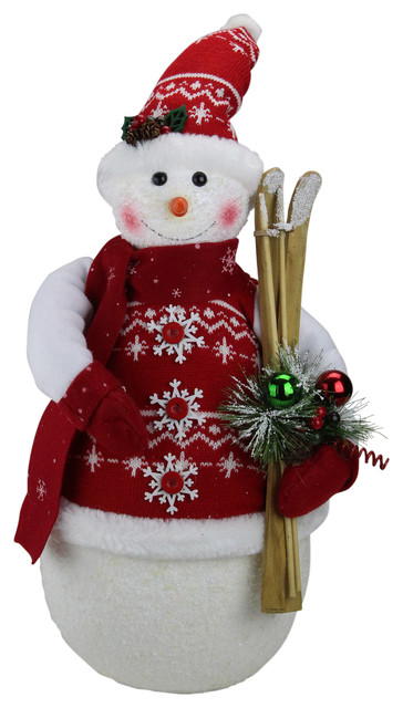 20 Alpine Sparkling Snowman With Nordic Santa Hat And Skiis