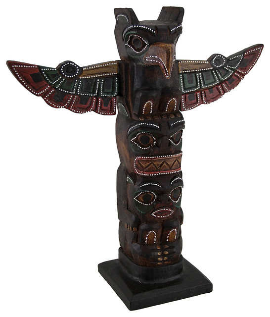 Wooden Dot Painted Eagle Totem with Spread Wings 12 Inch Traditional