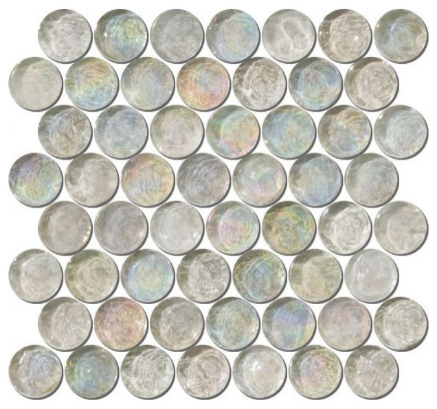 5.63"x5.75" Penny Round Clear Iridescent Glass Tile, Sample