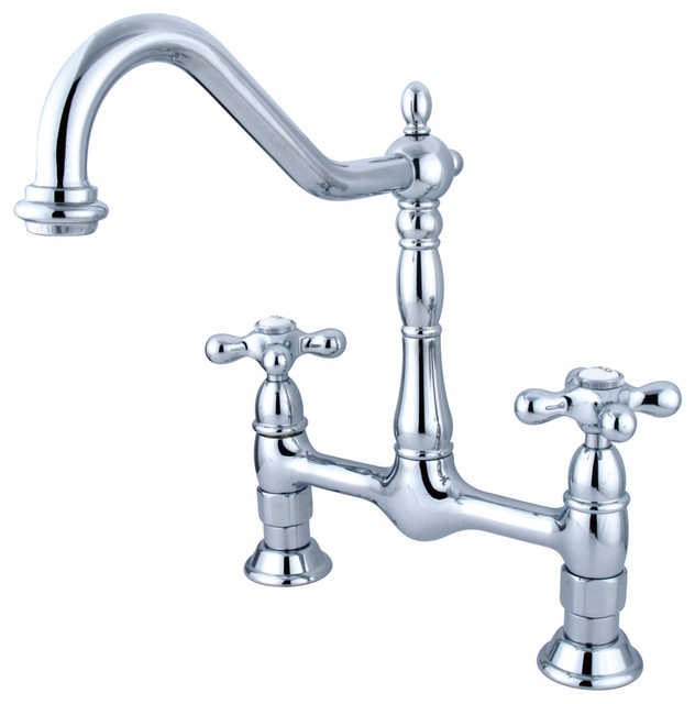 Heritage Double Handle 8 Center Bridge Kitchen Faucet Polished Chrome