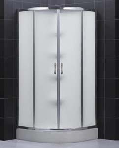 Sector Frosted Glass Shower Enclosure, Center Drain Base 36"D x 36"W & Backwall