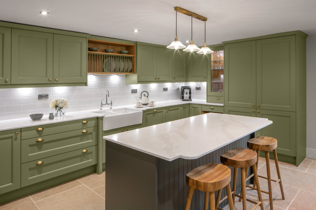 Farrow & Ball Lichen Green Painted Ash kitchen - Traditional