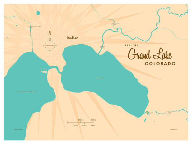 Lakebound Grand Lake Colorado Map Art Print, 18