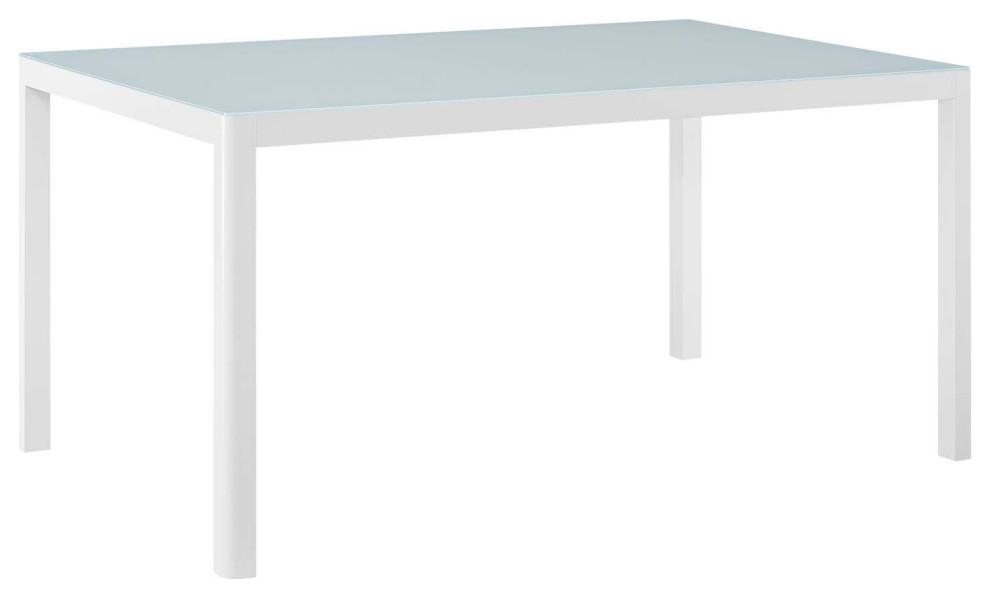 Raleigh 59" Outdoor Patio Aluminum Dining Table, White Contemporary