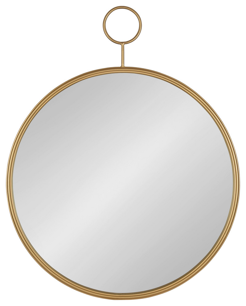 Chayce MidCentury Modern Round Wall Mirror, Gold 30x37.75