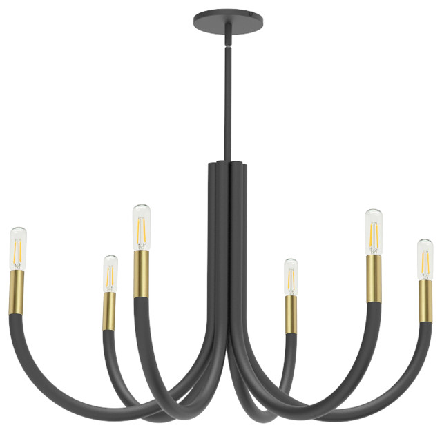 Matte Black Modern Chandelier With Aged Brass Metal - Transitional ...