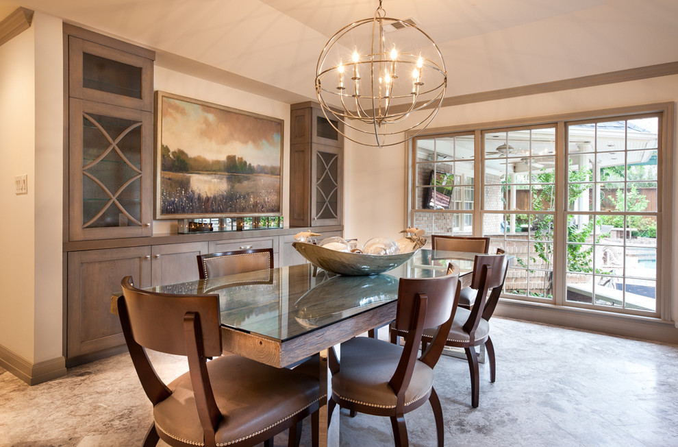 Inspiration for a large transitional limestone floor kitchen/dining room combo remodel in Houston with white walls and no fireplace