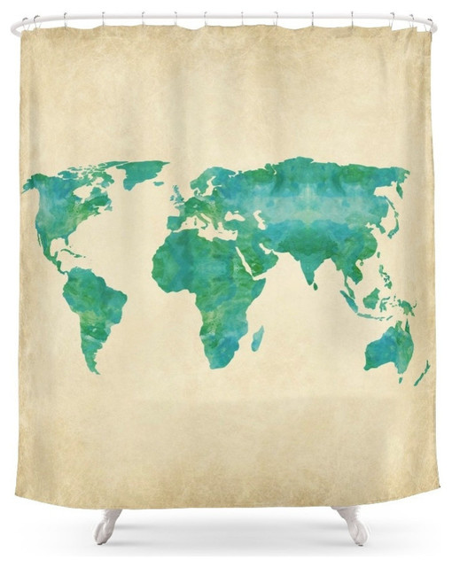 Watercolor World Map Shower Curtain Contemporary Shower