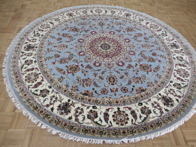 8x8 Round Handmade Blue Fine Tabriz, Round Oriental Rug
