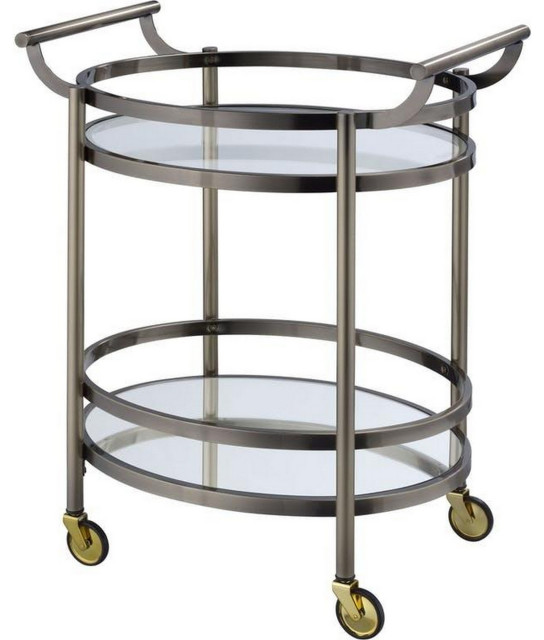 Oval Metal Serving Cart, Clear Glass and Black Nickel - Contemporary ...