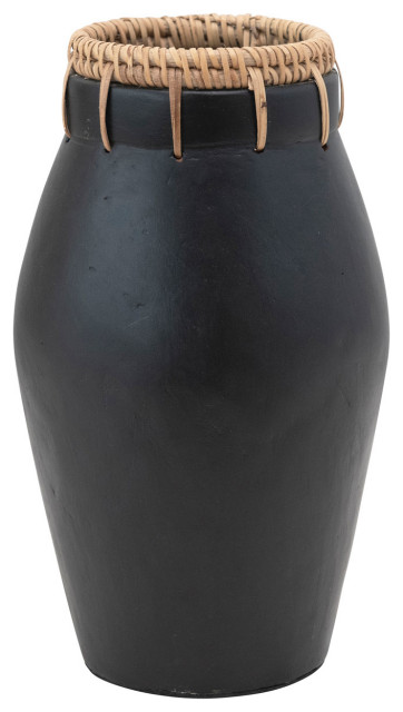 Handmade Terra-cotta Vase With Rattan Stitching, 6x10.5"