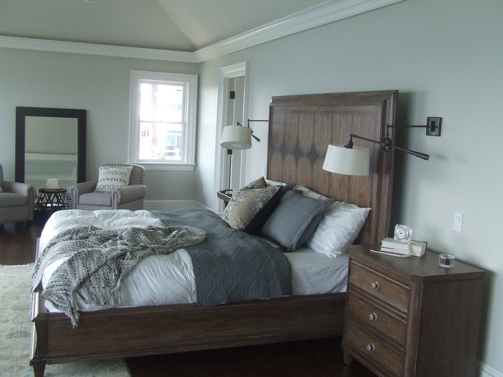 Design ideas for a transitional bedroom in Boston.