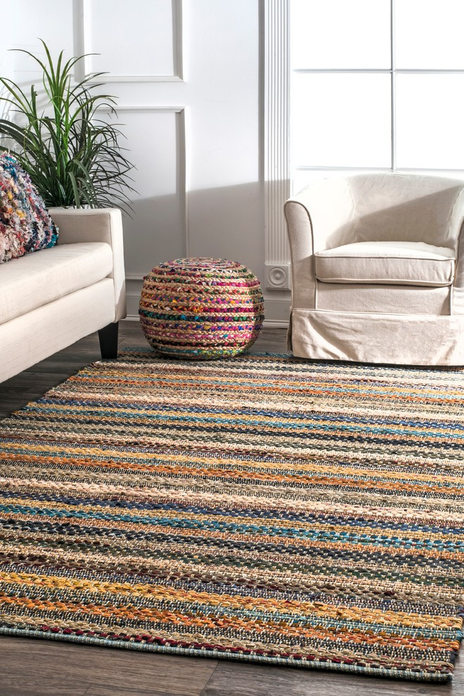 Contemporary Southwestern Tribal Stripes Area Rug, Multi Contemporary