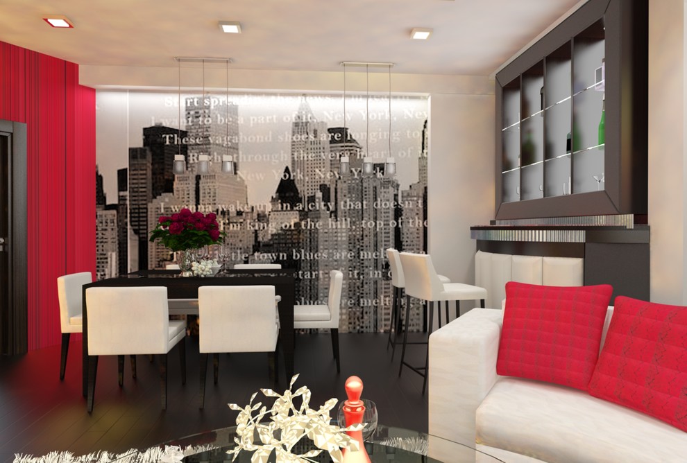 Интерьер загородного дома с красными акцентами