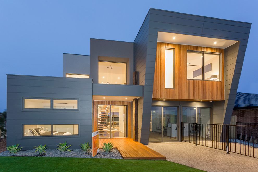 Contemporary two-storey exterior in Geelong with a flat roof.