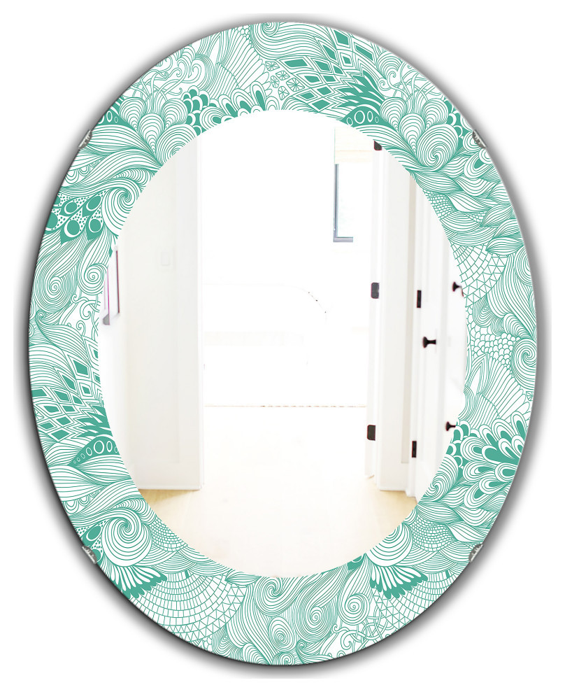 Pattern Abstract Colorful Ornament Frameless Round Wall Mirror, 24x36