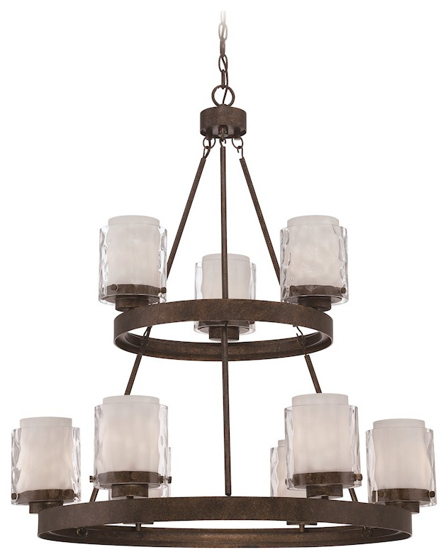Craftmade Kenswick 9 Lt Chandelier, Peruvian Brz w/Clear Hammered/Frosted Ribbed