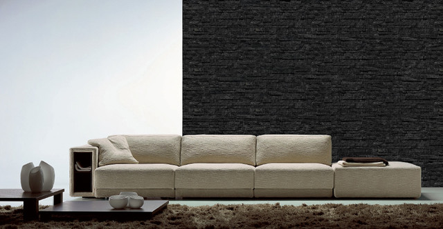 Black Quartzite Split Face Tiles modern-vardagsrum