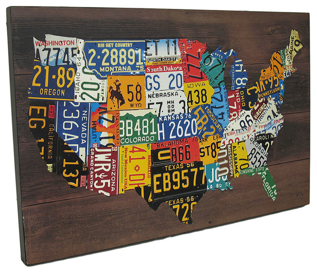 USA License Plates Map Print Wood Wall Hanging Contemporary Prints