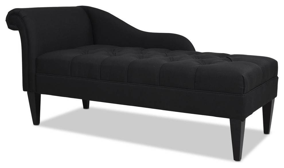 Harrison Tufted Roll Arm Chaise Lounge, Jet Black Polyester