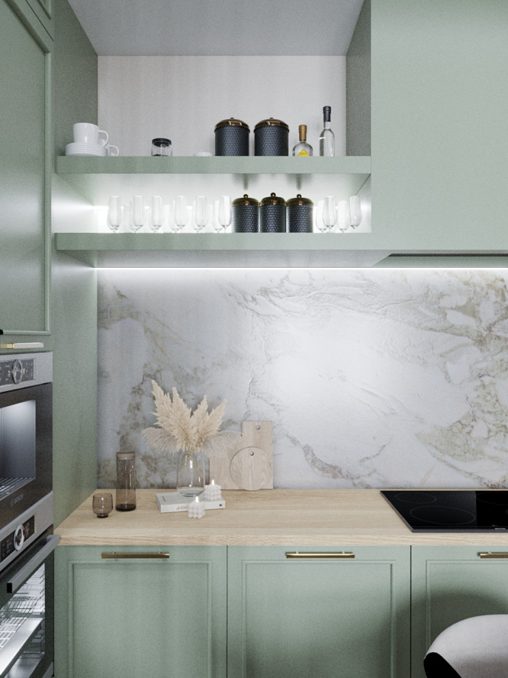 Дизайн кухни-гостиной в оливковом цвете