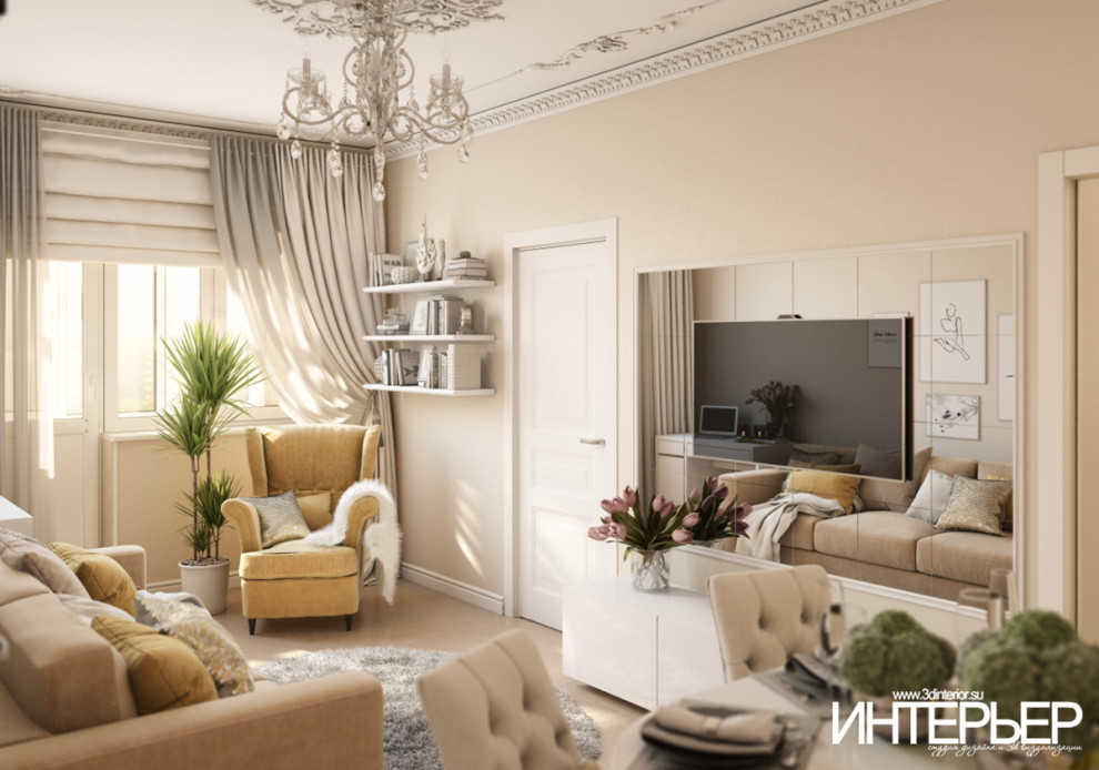 Дизайн-проект гостиной в г.Кисловодске в пастельных тонах